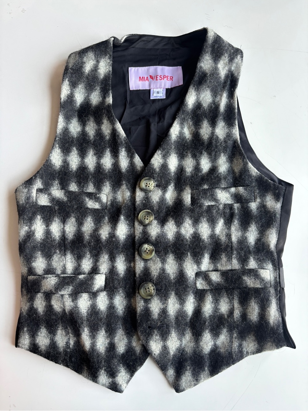 Mia Vesper Black & White Patterned Wool Vest